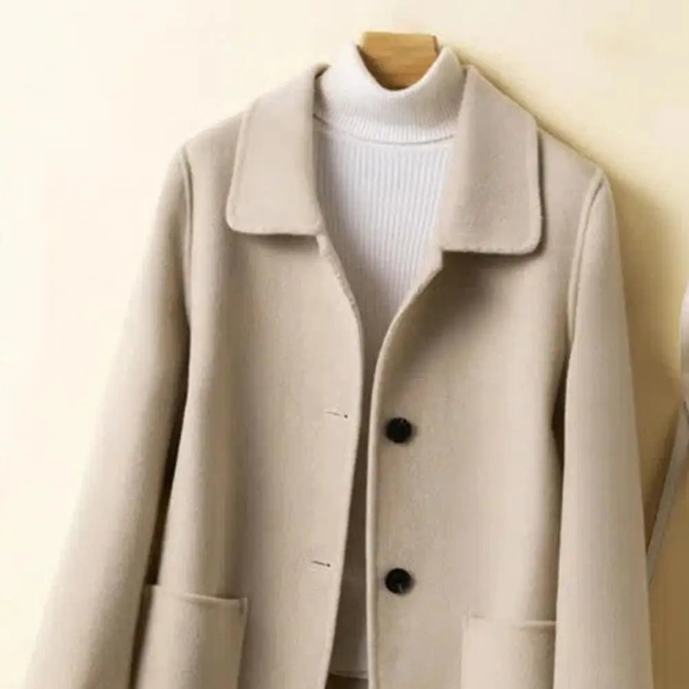 2024 Autumn Winter Women Solid Color Jackets Woolen Blends Coats Female Korean Elegant Retro Blue Red Apricot Outerwear Blazers