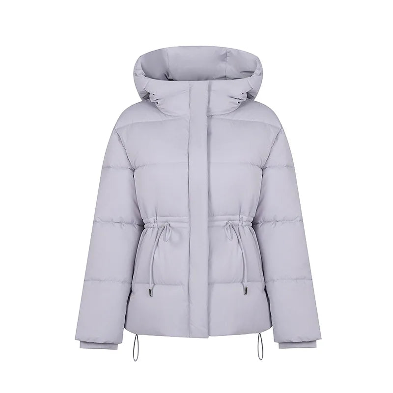 Women's Winter Padded Coat Solid Color Drawstring Waist-cinching Pockets Quilted Jacket For Female Minimalist Lady's Jacket