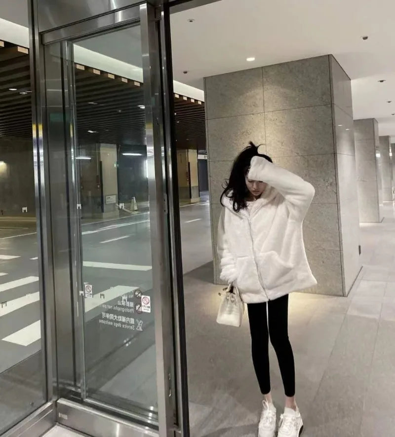 Autumn and Winter New Korean Version Loose Mink Fur Imitation College Women Y2K Harajuku Vintage Hip-hop Popular Coats