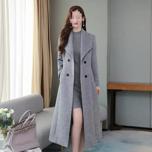 2023 Spring And Autumn New Women's Woolen Overcoat Plus Size Lapel Thickened Slim Fit Waist-Fitted Jacket Smooths Your Silhouett