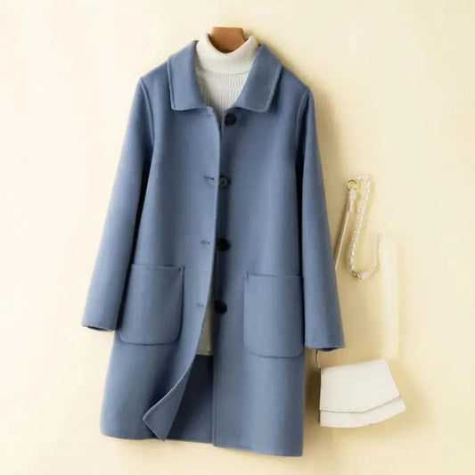 2024 Autumn Winter Women Solid Color Jackets Woolen Blends Coats Female Korean Elegant Retro Blue Red Apricot Outerwear Blazers