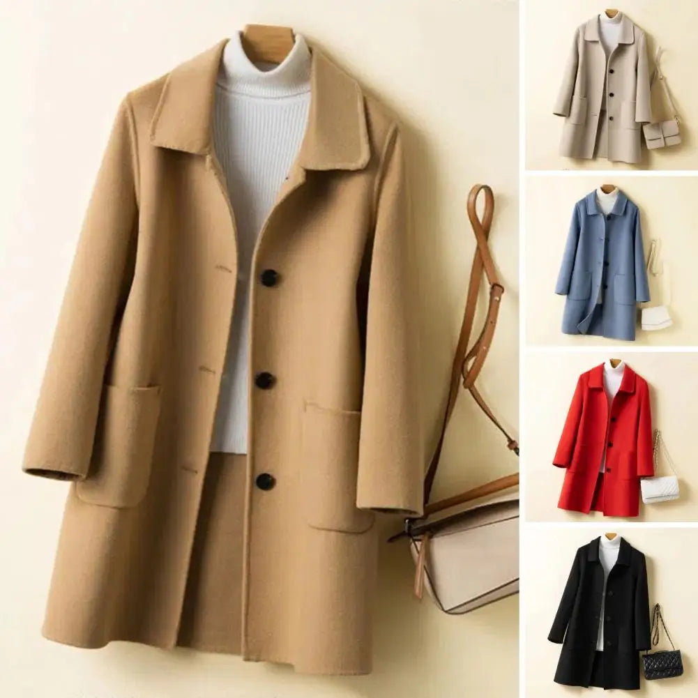 2024 Autumn Winter Women Solid Color Jackets Woolen Blends Coats Female Korean Elegant Retro Blue Red Apricot Outerwear Blazers