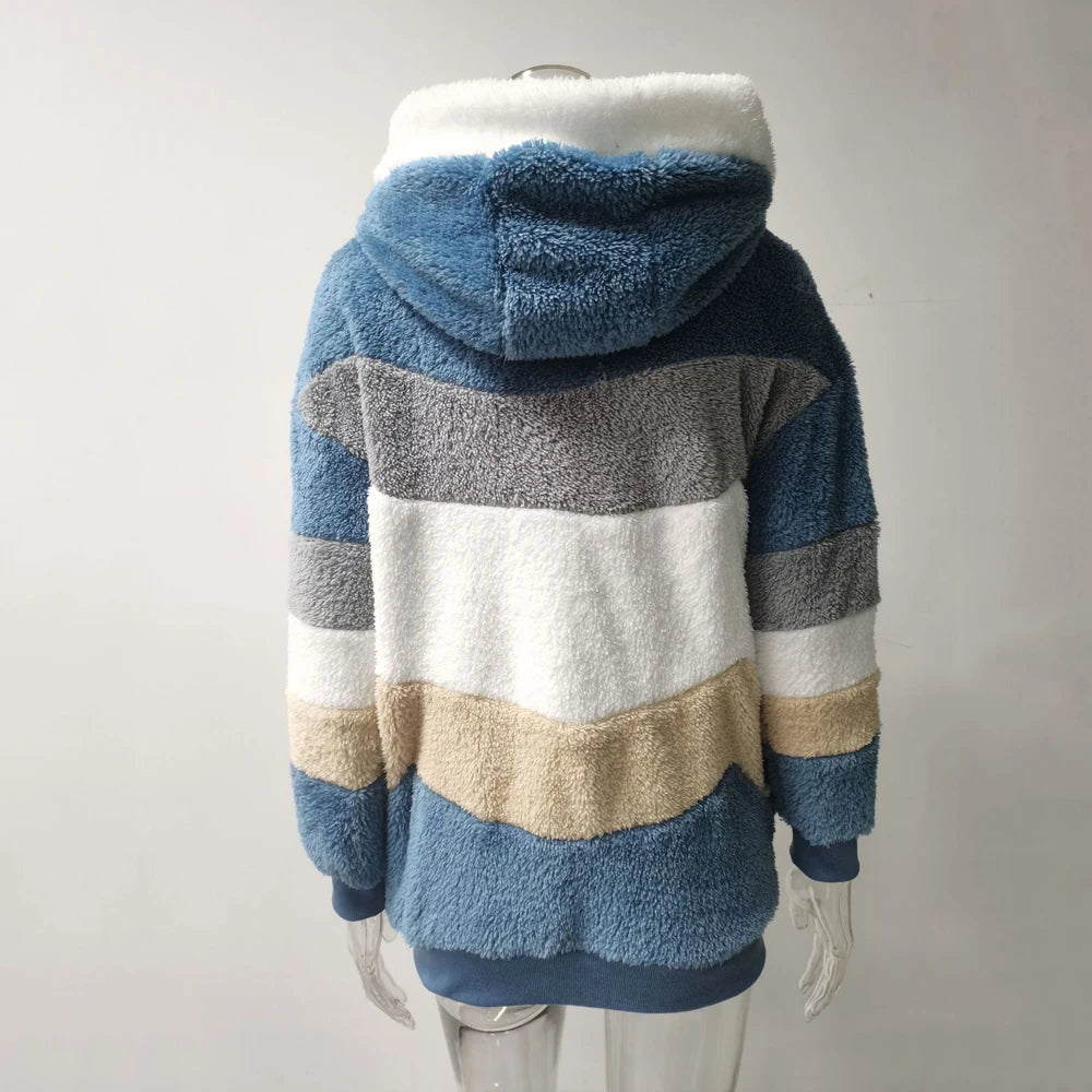 Winter Fashion Women's Coat 2025 Hooded Zipper Ladies Jacket Spliced Thick Cashmere Women Jacket Stitching Plaid Ladies Coats