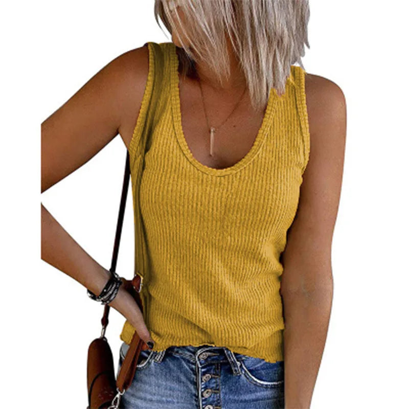 Spring and summer new women's vest u-collar sleeveless ribbed knitted vest t-shirt women