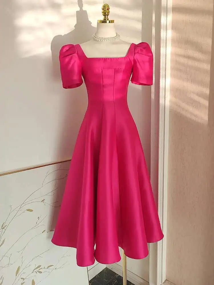 JAMERARY Summer Women Dress Long French Hepburn Style Fashion Party Elegant Square Collar Short Sleeve Midi Vestidos Party Robe