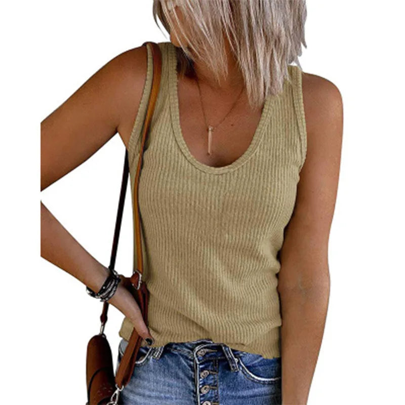 Spring and summer new women's vest u-collar sleeveless ribbed knitted vest t-shirt women