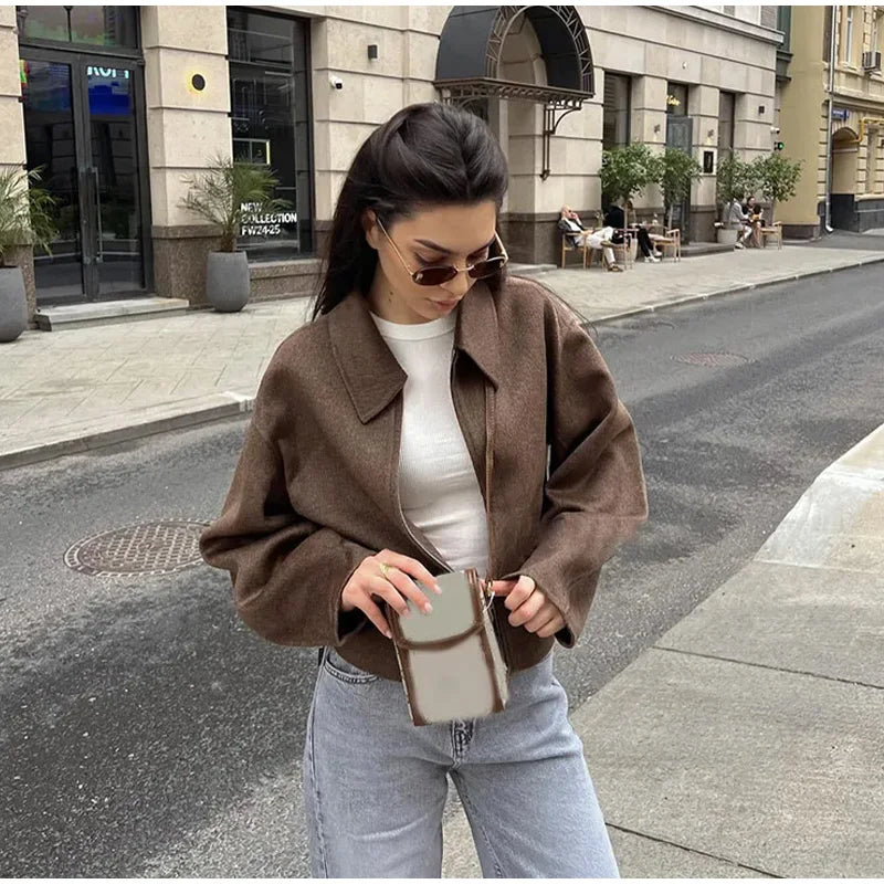 Faux Fur Zipper Jackets Women Casual Lapel Pocket Long Sleeves Wool Coats Female 2025 Autumn Winter Fashion Solid Soft Outwears