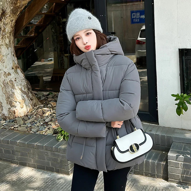 Women's Winter Padded Coat Solid Color Drawstring Waist-cinching Pockets Quilted Jacket For Female Minimalist Lady's Jacket