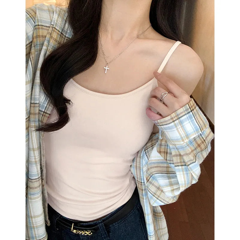 1pcs Girls Padded Bra Tank Top Women Casual Strap Top Vest Female Camisole With Removable Built In Bra Fitness Clothing S M L XL