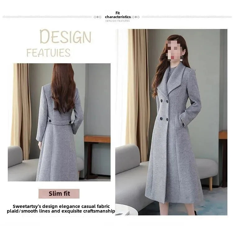 2023 Spring And Autumn New Women's Woolen Overcoat Plus Size Lapel Thickened Slim Fit Waist-Fitted Jacket Smooths Your Silhouett