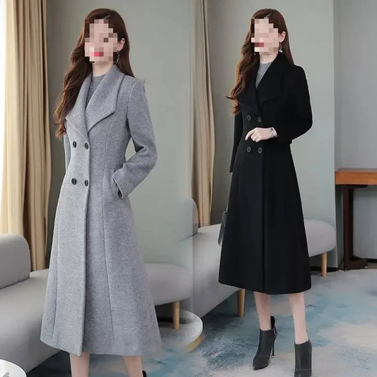 2023 Spring And Autumn New Women's Woolen Overcoat Plus Size Lapel Thickened Slim Fit Waist-Fitted Jacket Smooths Your Silhouett