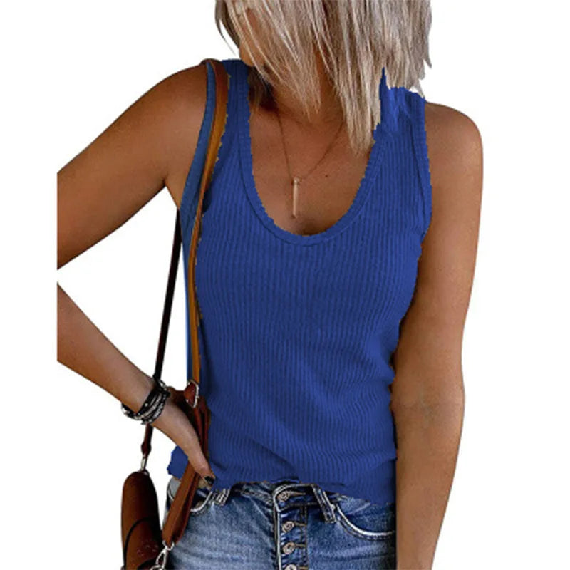 Spring and summer new women's vest u-collar sleeveless ribbed knitted vest t-shirt women