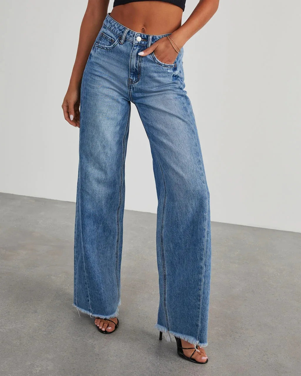 Jeans Women Straight Long Pants Casual Floor Length Mom Pant Blue High Waist Elegant Splice Pockets Slim Y2k Denim Trousers