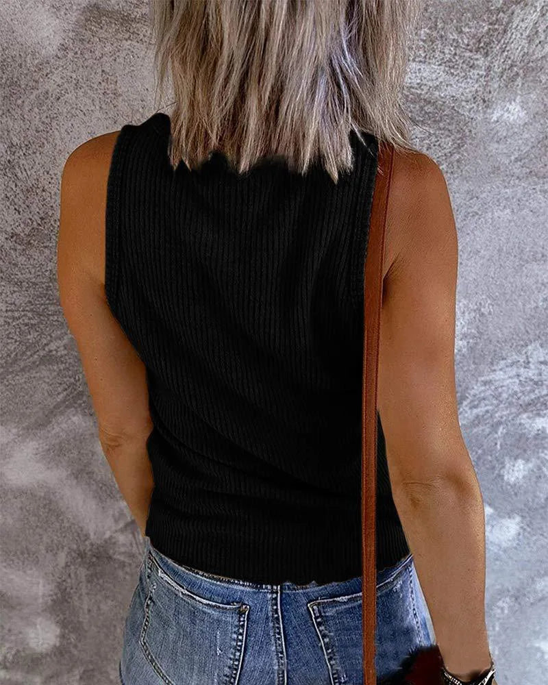 Spring and summer new women's vest u-collar sleeveless ribbed knitted vest t-shirt women
