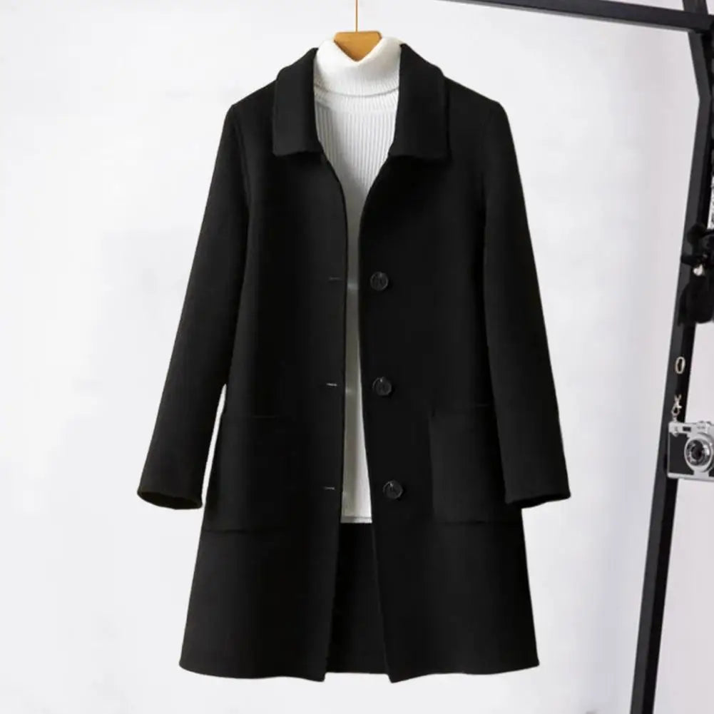 2024 Autumn Winter Women Solid Color Jackets Woolen Blends Coats Female Korean Elegant Retro Blue Red Apricot Outerwear Blazers