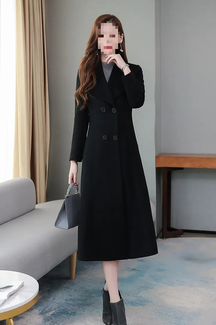 2023 Spring And Autumn New Women's Woolen Overcoat Plus Size Lapel Thickened Slim Fit Waist-Fitted Jacket Smooths Your Silhouett