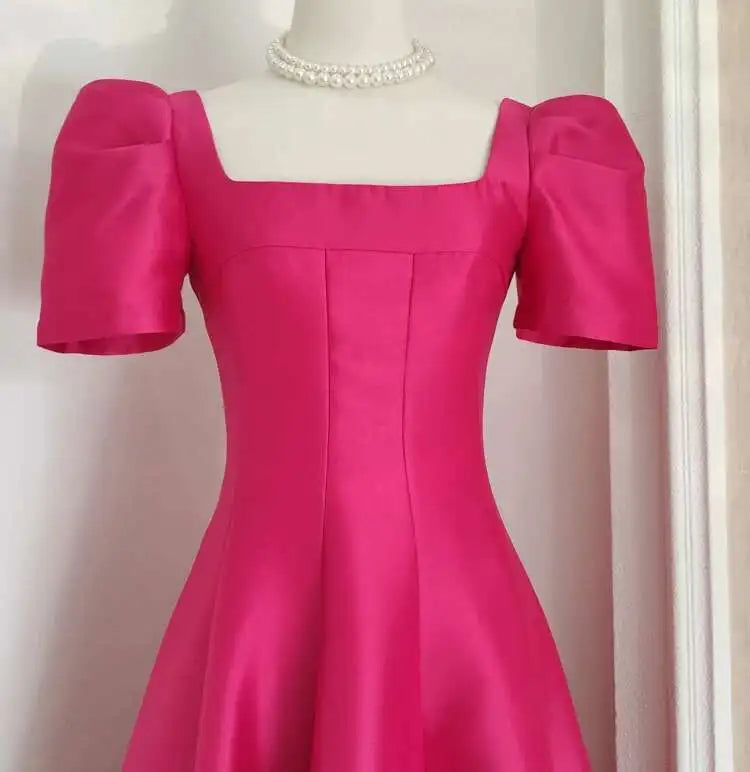 JAMERARY Summer Women Dress Long French Hepburn Style Fashion Party Elegant Square Collar Short Sleeve Midi Vestidos Party Robe