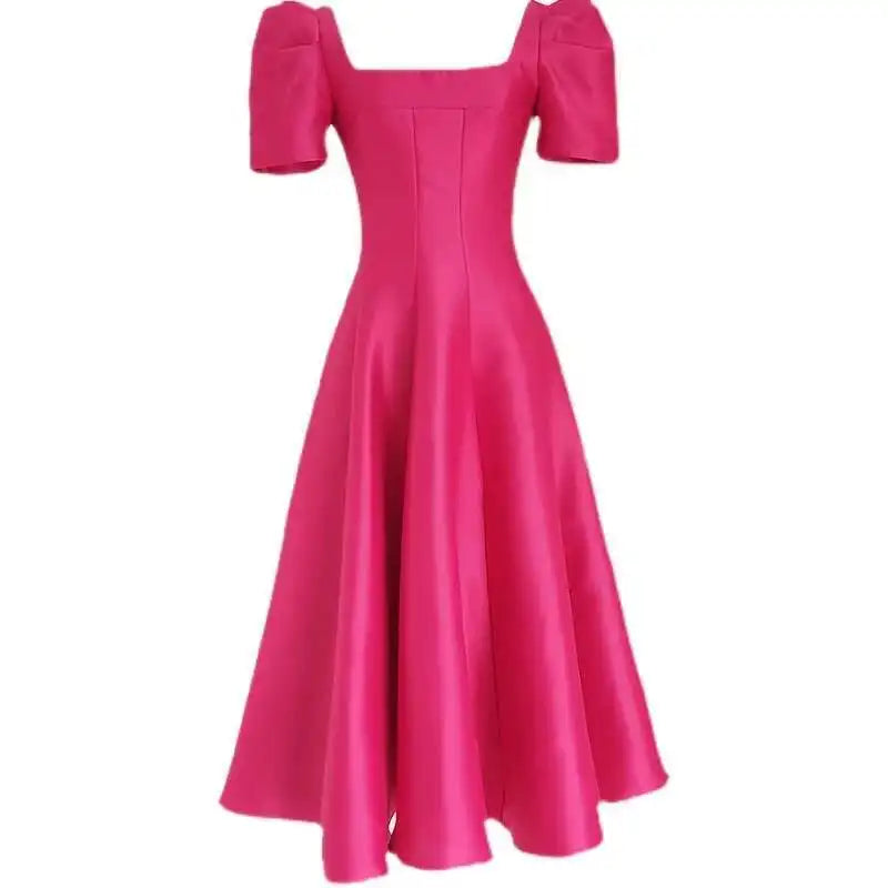 JAMERARY Summer Women Dress Long French Hepburn Style Fashion Party Elegant Square Collar Short Sleeve Midi Vestidos Party Robe