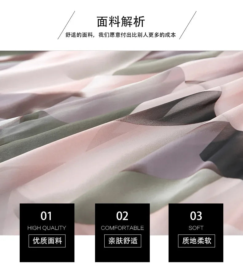 Women Chiffon Half-body Skirt,Female Summer Section of The Medium-length Floral Skirts High-waisted A-line Yarn Skirt Asian Size