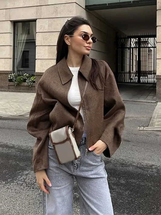 Faux Fur Zipper Jackets Women Casual Lapel Pocket Long Sleeves Wool Coats Female 2025 Autumn Winter Fashion Solid Soft Outwears