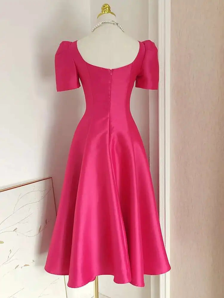 JAMERARY Summer Women Dress Long French Hepburn Style Fashion Party Elegant Square Collar Short Sleeve Midi Vestidos Party Robe
