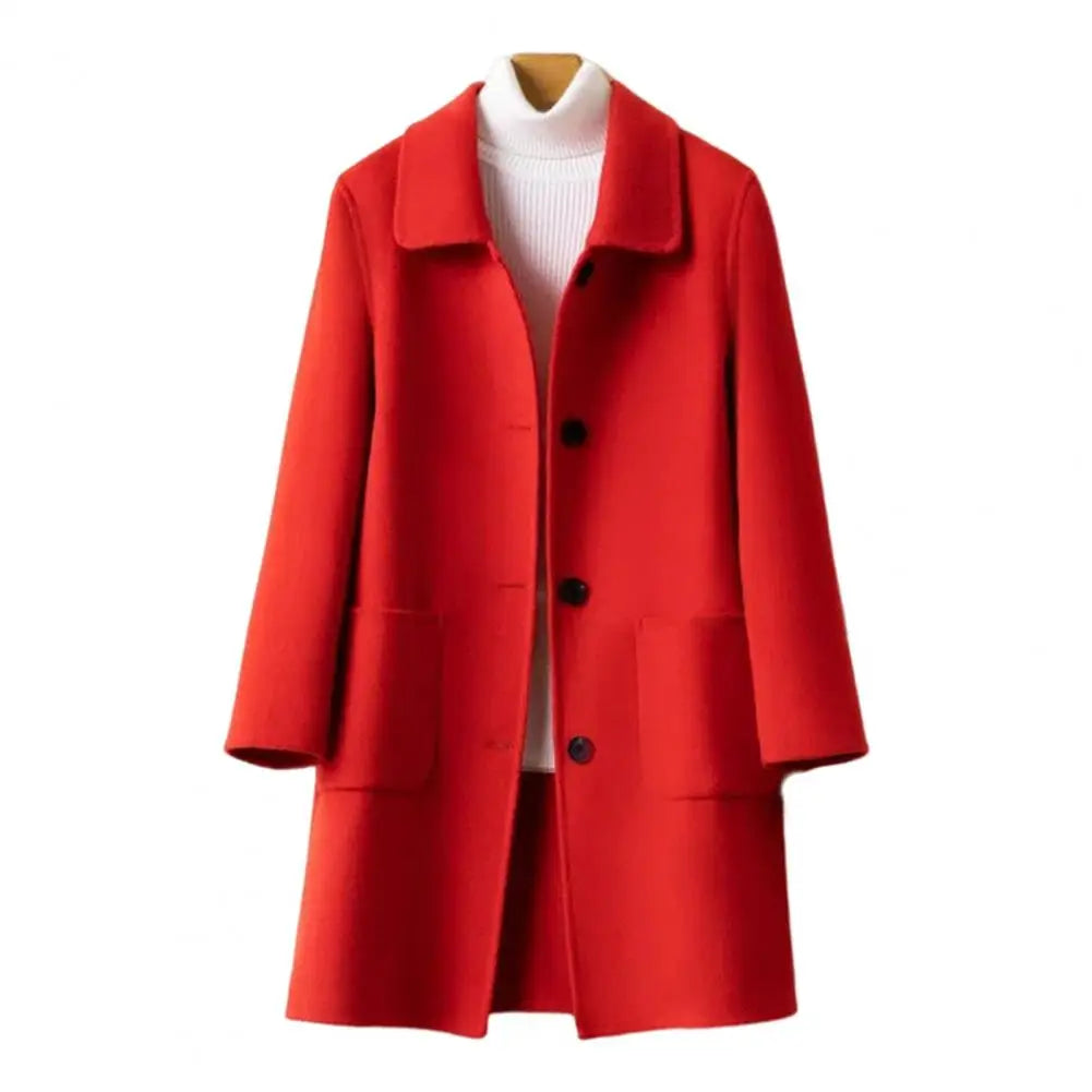 2024 Autumn Winter Women Solid Color Jackets Woolen Blends Coats Female Korean Elegant Retro Blue Red Apricot Outerwear Blazers