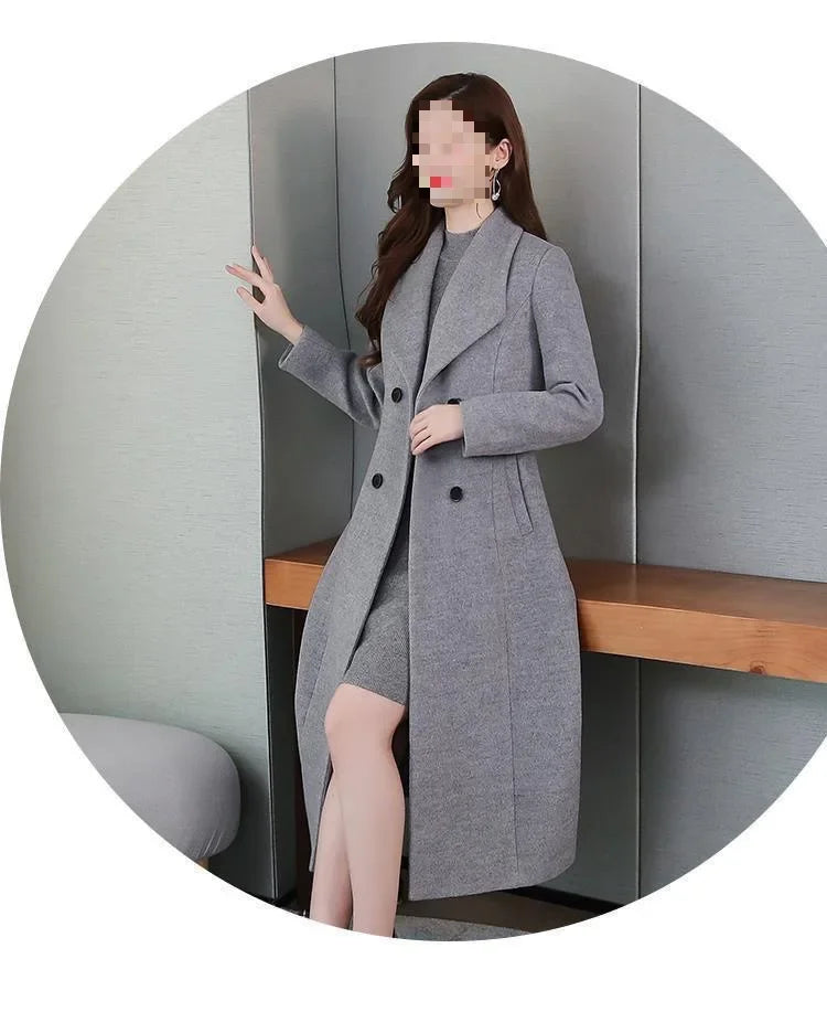 2023 Spring And Autumn New Women's Woolen Overcoat Plus Size Lapel Thickened Slim Fit Waist-Fitted Jacket Smooths Your Silhouett