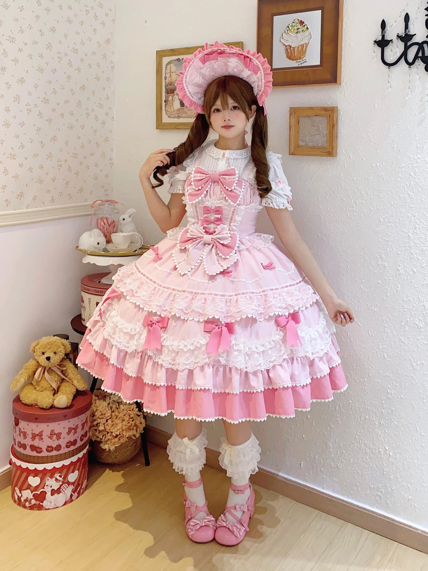 New 2025 Summer Original Sweet Lolita Jsk Dress Cute Bow Lace Stitching Kawaii Girls Women Elegant Slim Suspender Dresses