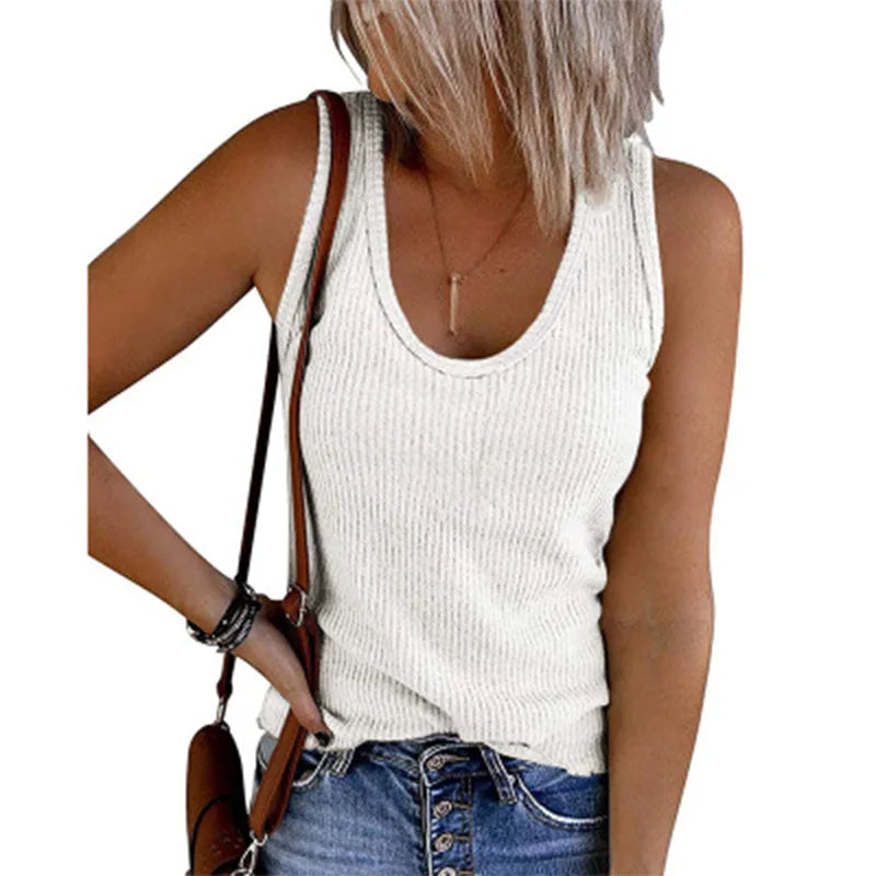 Spring and summer new women's vest u-collar sleeveless ribbed knitted vest t-shirt women
