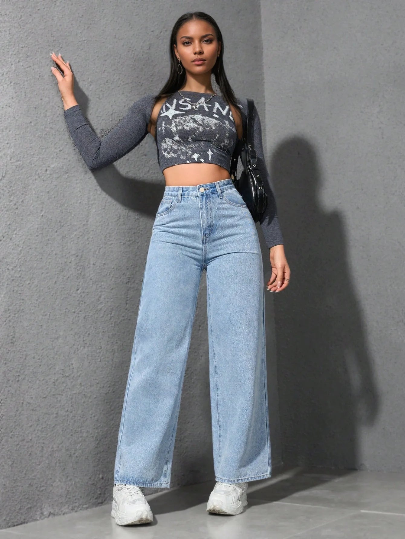 Denim Wide Leg Pants Women Streetwear Jeans Washed Distressed High Waist Straight Trousers Female Vintage Basics Floor Length