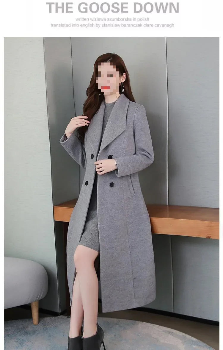 2023 Spring And Autumn New Women's Woolen Overcoat Plus Size Lapel Thickened Slim Fit Waist-Fitted Jacket Smooths Your Silhouett