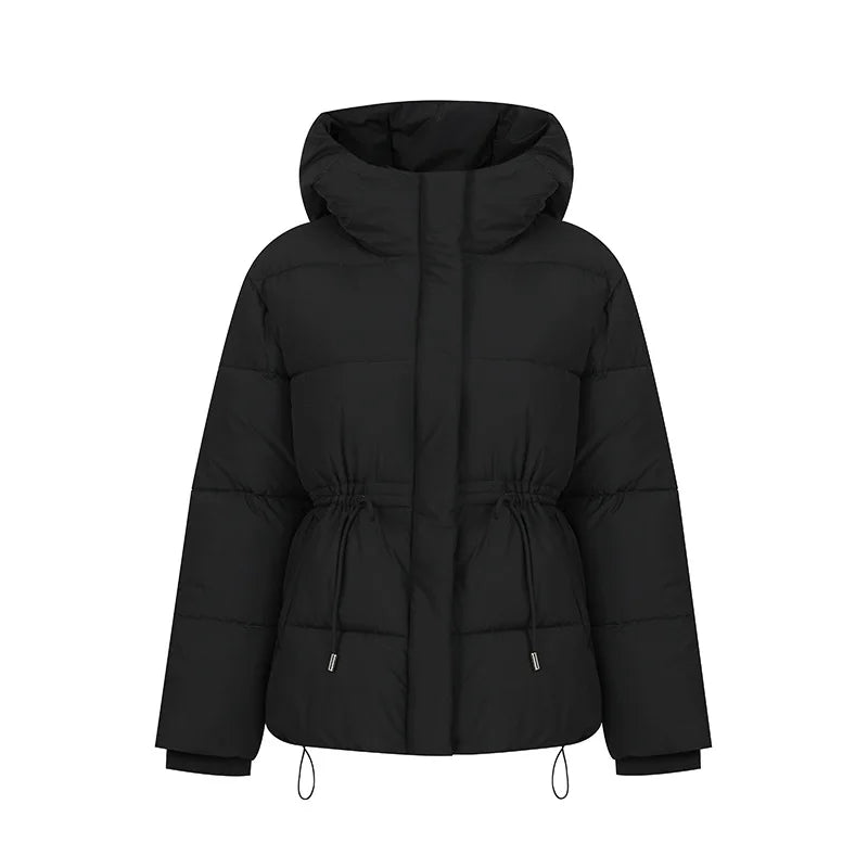 Women's Winter Padded Coat Solid Color Drawstring Waist-cinching Pockets Quilted Jacket For Female Minimalist Lady's Jacket