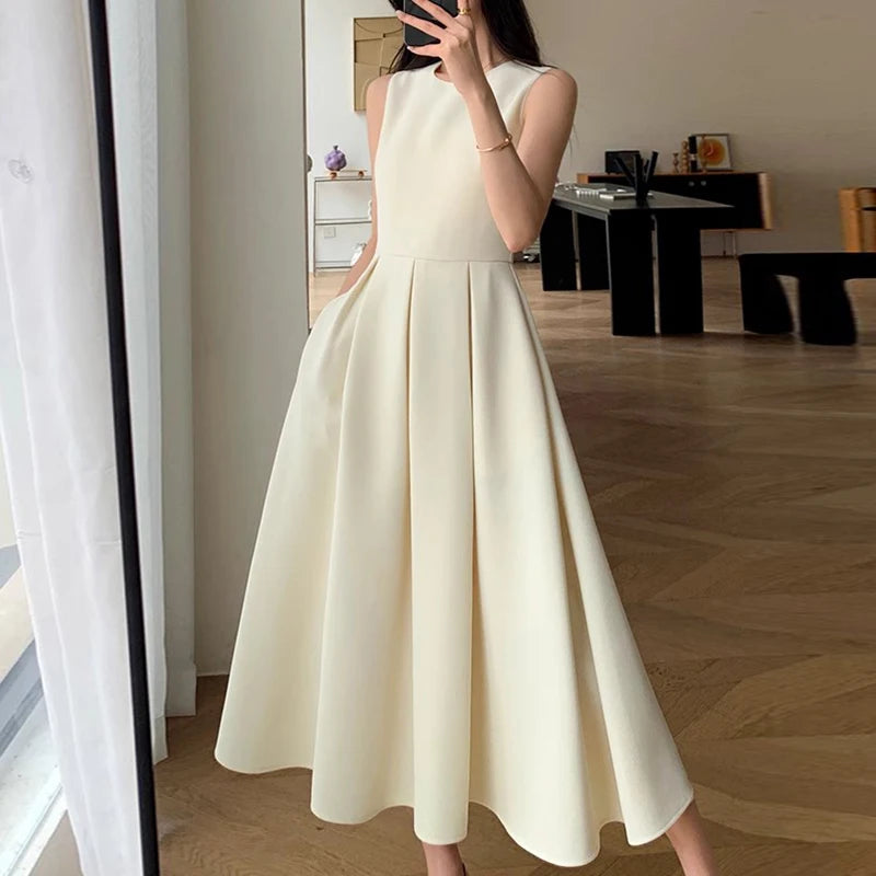 ZANZEA Women Sleeveless Pleated Dress 2024 Summer Korean A-line Tank Evening Dress Elegant Swing Vestido Vintage Party Long Robe