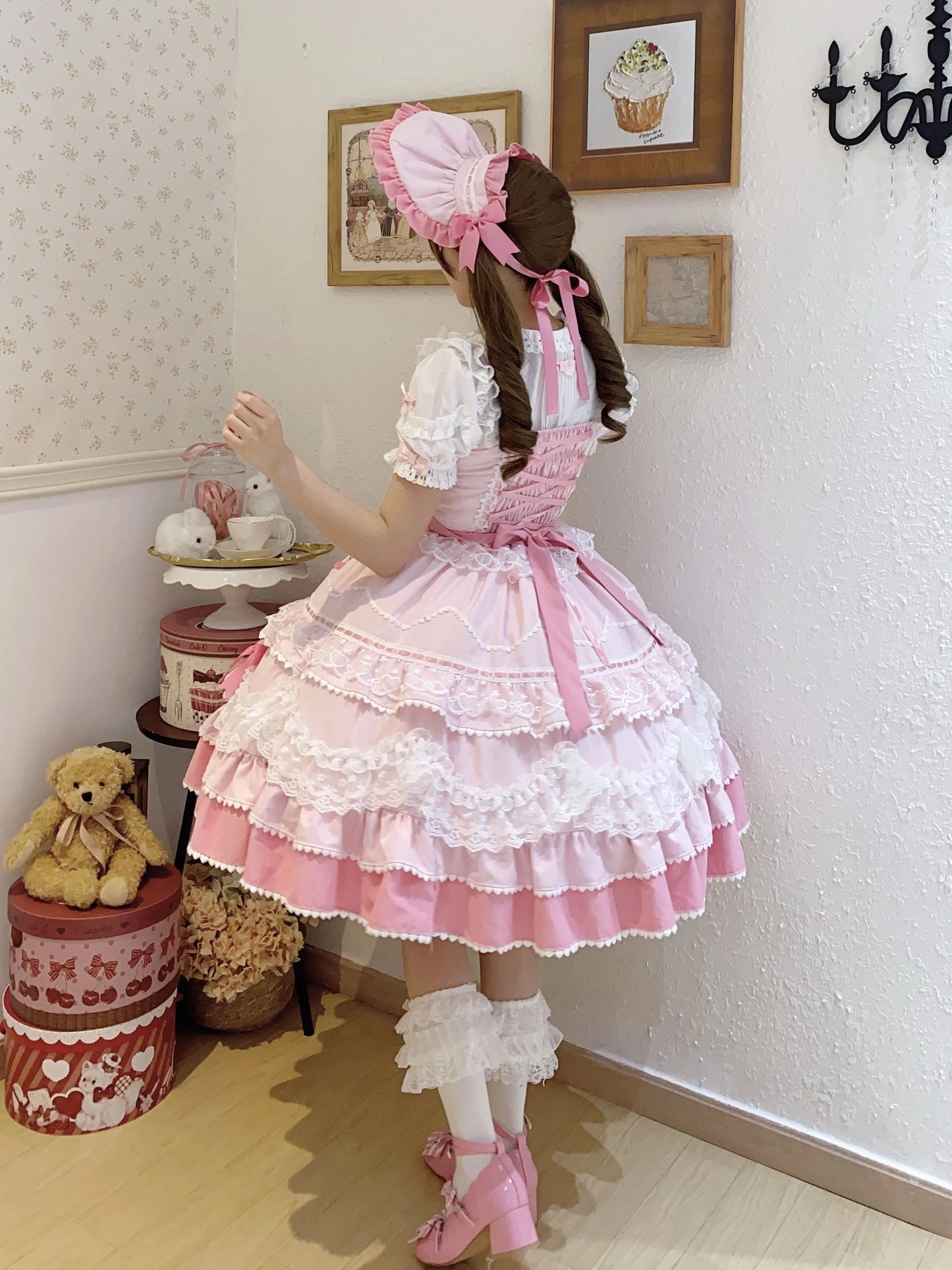 New 2025 Summer Original Sweet Lolita Jsk Dress Cute Bow Lace Stitching Kawaii Girls Women Elegant Slim Suspender Dresses