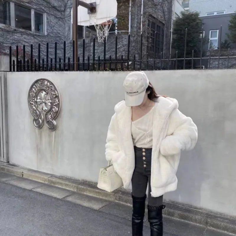 Autumn and Winter New Korean Version Loose Mink Fur Imitation College Women Y2K Harajuku Vintage Hip-hop Popular Coats