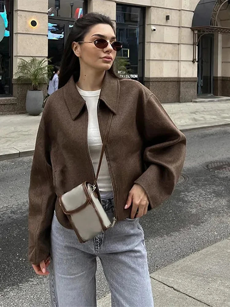 Faux Fur Zipper Jackets Women Casual Lapel Pocket Long Sleeves Wool Coats Female 2025 Autumn Winter Fashion Solid Soft Outwears
