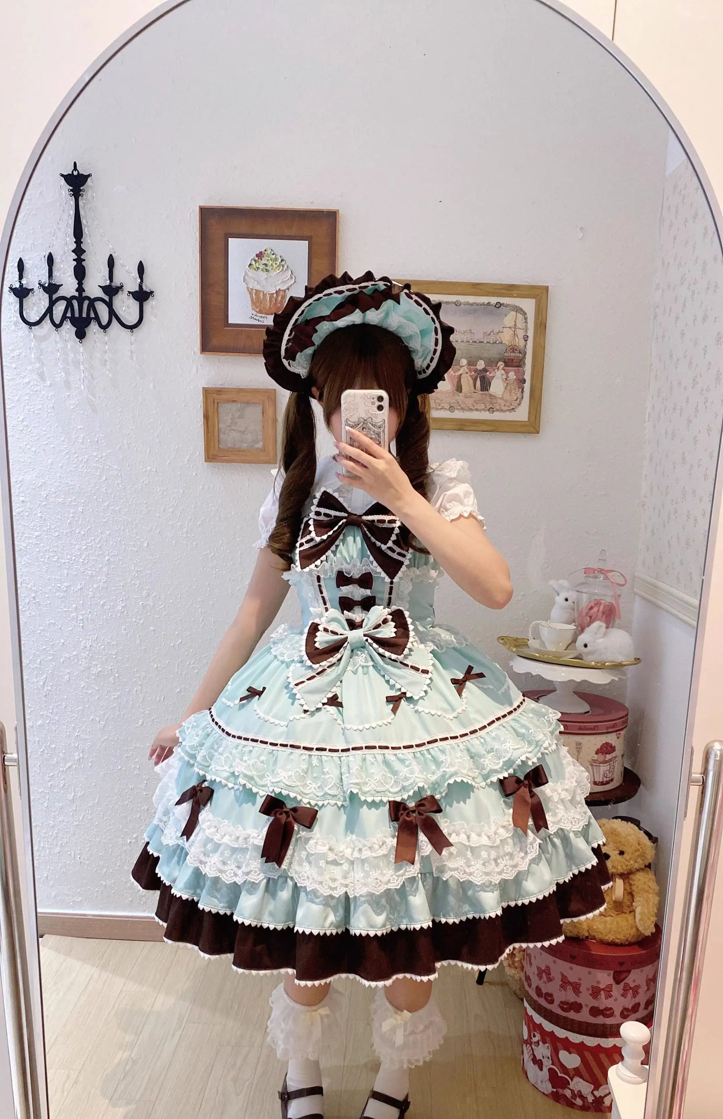 New 2025 Summer Original Sweet Lolita Jsk Dress Cute Bow Lace Stitching Kawaii Girls Women Elegant Slim Suspender Dresses