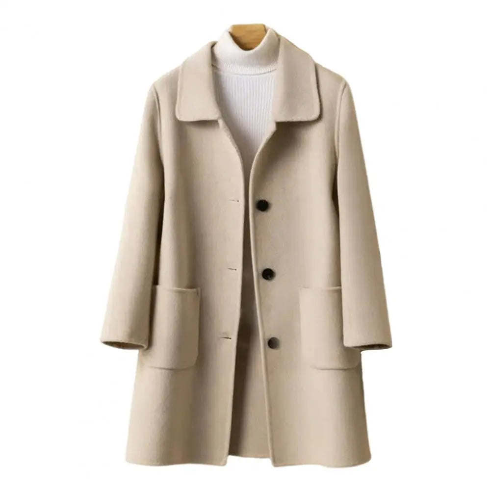 2024 Autumn Winter Women Solid Color Jackets Woolen Blends Coats Female Korean Elegant Retro Blue Red Apricot Outerwear Blazers