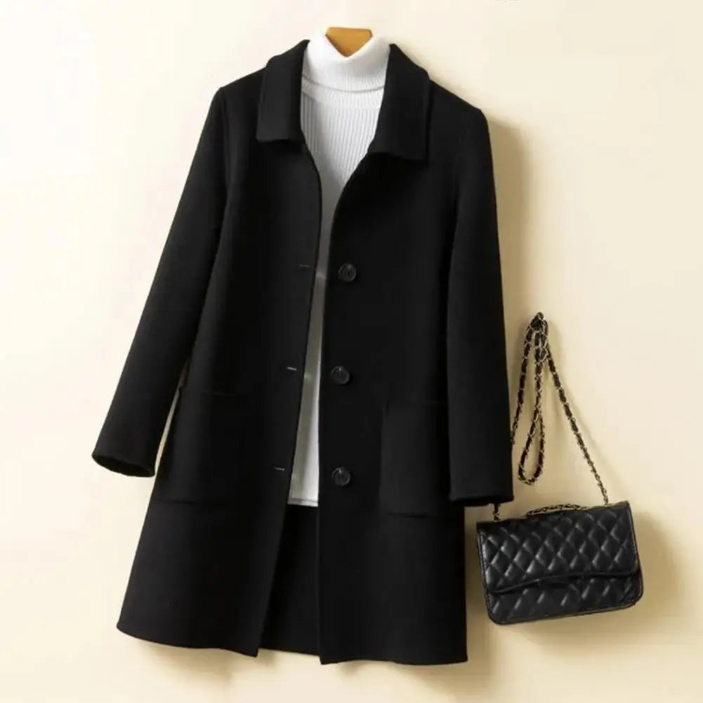 2024 Autumn Winter Women Solid Color Jackets Woolen Blends Coats Female Korean Elegant Retro Blue Red Apricot Outerwear Blazers
