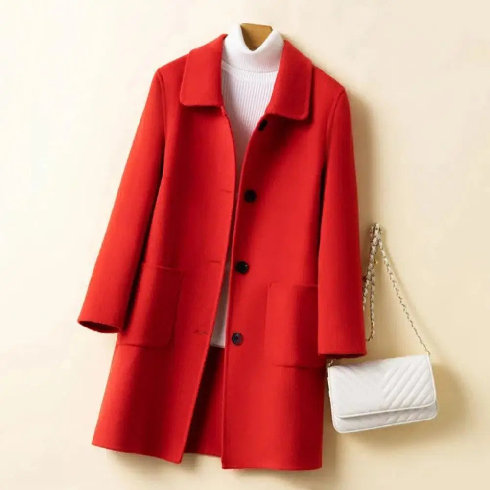 2024 Autumn Winter Women Solid Color Jackets Woolen Blends Coats Female Korean Elegant Retro Blue Red Apricot Outerwear Blazers