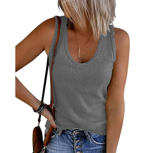 Spring and summer new women's vest u-collar sleeveless ribbed knitted vest t-shirt women