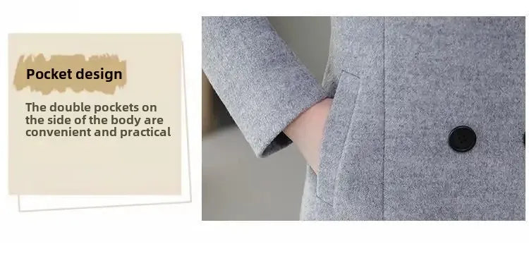 2023 Spring And Autumn New Women's Woolen Overcoat Plus Size Lapel Thickened Slim Fit Waist-Fitted Jacket Smooths Your Silhouett