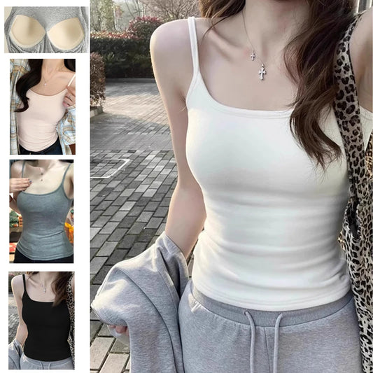 1pcs Girls Padded Bra Tank Top Women Casual Strap Top Vest Female Camisole With Removable Built In Bra Fitness Clothing S M L XL