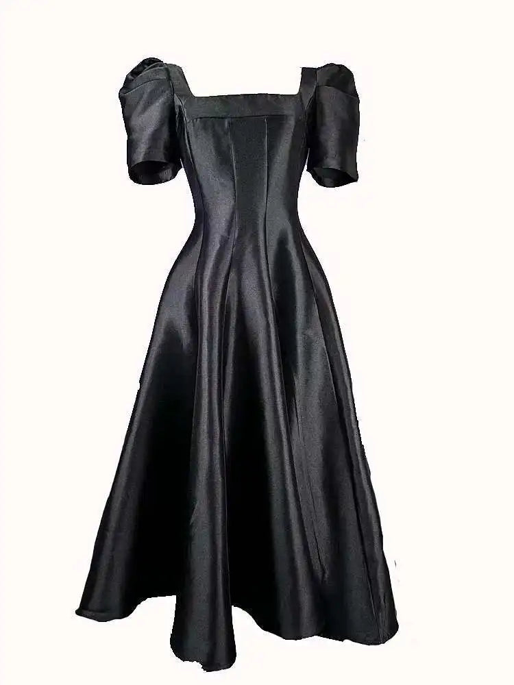 JAMERARY Summer Women Dress Long French Hepburn Style Fashion Party Elegant Square Collar Short Sleeve Midi Vestidos Party Robe