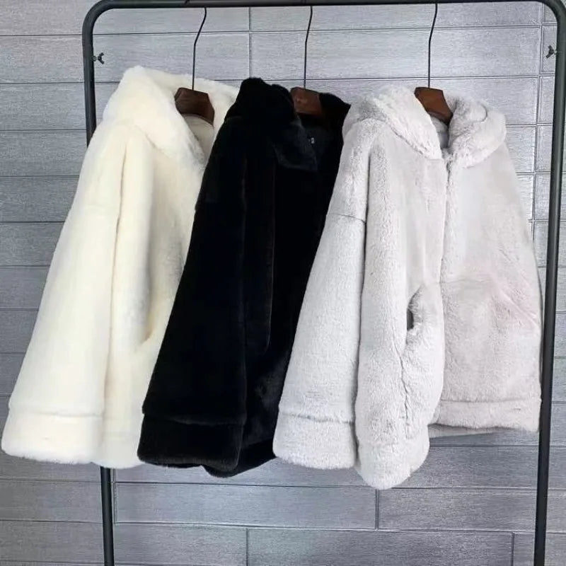 Autumn and Winter New Korean Version Loose Mink Fur Imitation College Women Y2K Harajuku Vintage Hip-hop Popular Coats