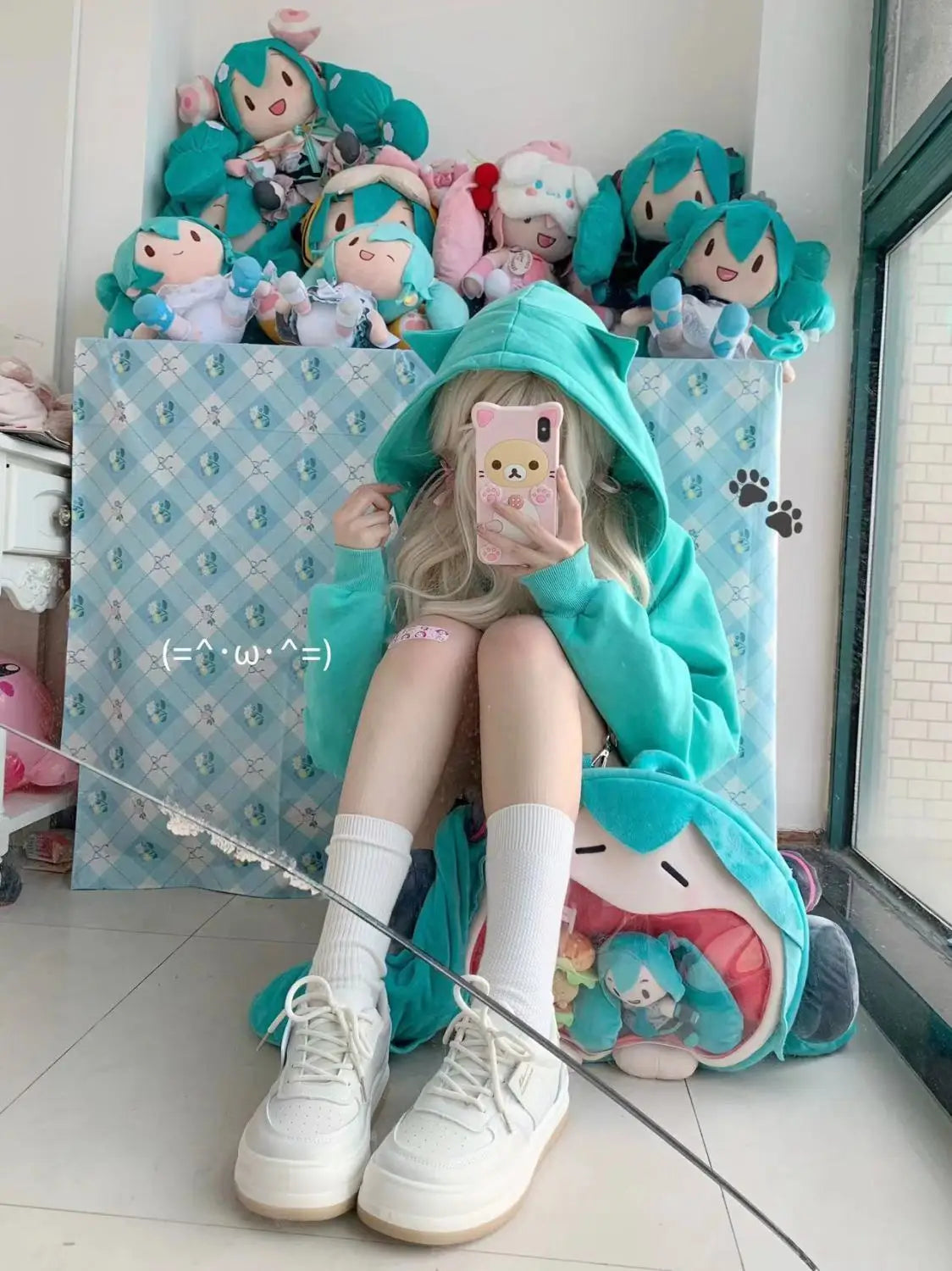 Lake Green Embroidery Cat Zipper Coats Women Loose Sweatshirts Japanese Long Sleeve Cute Sweet Ear Hooded Sudaderas Y2k Harajuku