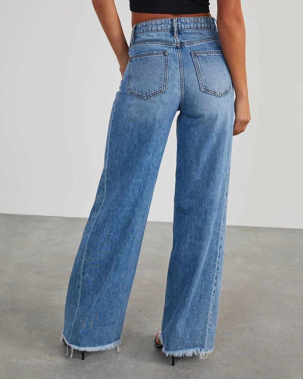 Jeans Women Straight Long Pants Casual Floor Length Mom Pant Blue High Waist Elegant Splice Pockets Slim Y2k Denim Trousers