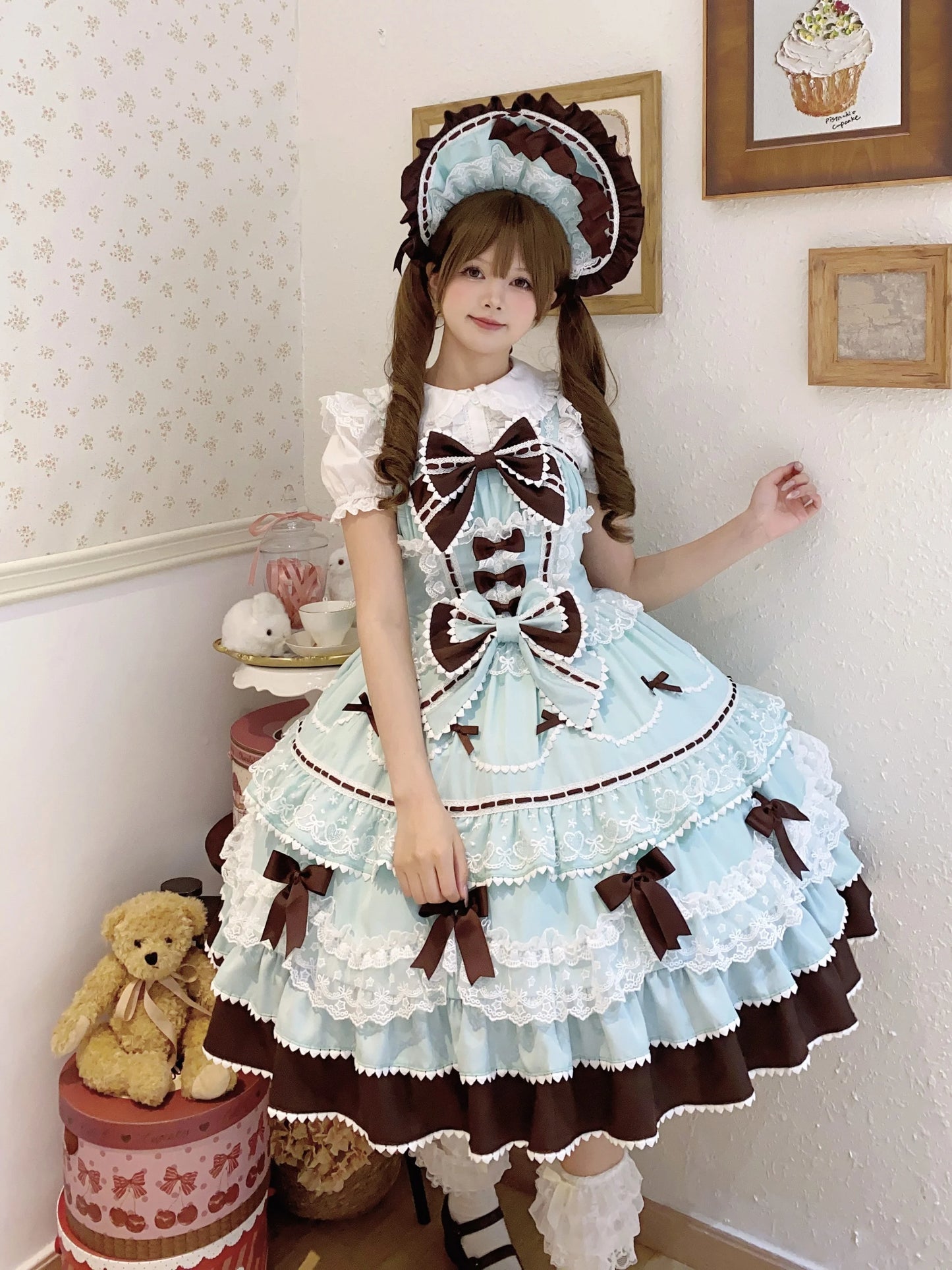 New 2025 Summer Original Sweet Lolita Jsk Dress Cute Bow Lace Stitching Kawaii Girls Women Elegant Slim Suspender Dresses