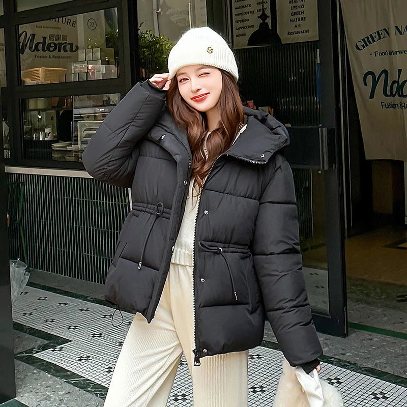 Women's Winter Padded Coat Solid Color Drawstring Waist-cinching Pockets Quilted Jacket For Female Minimalist Lady's Jacket