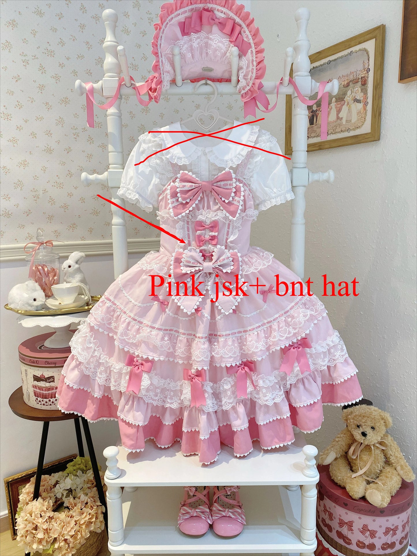 New 2025 Summer Original Sweet Lolita Jsk Dress Cute Bow Lace Stitching Kawaii Girls Women Elegant Slim Suspender Dresses